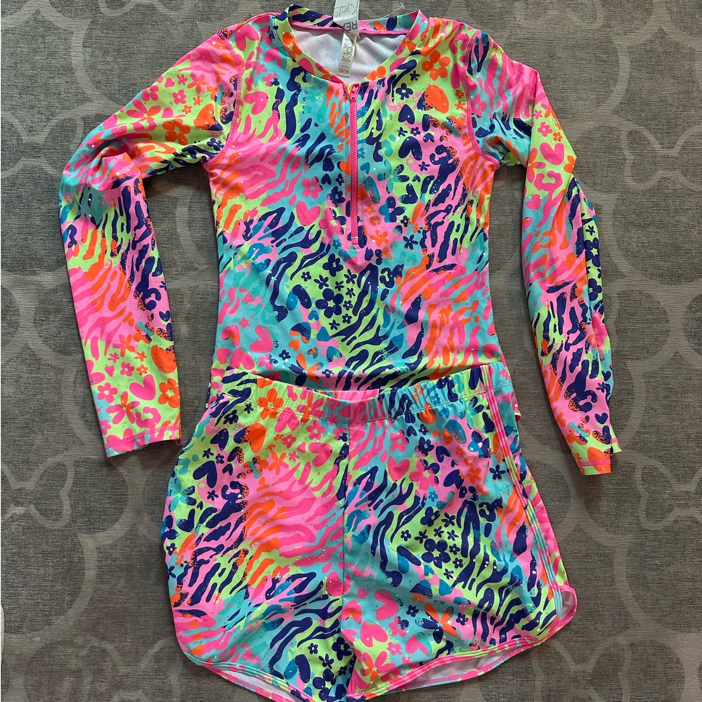 NWT Girls Swim (2piece) Rashguard Set-bathing suit w sleeves & shorts